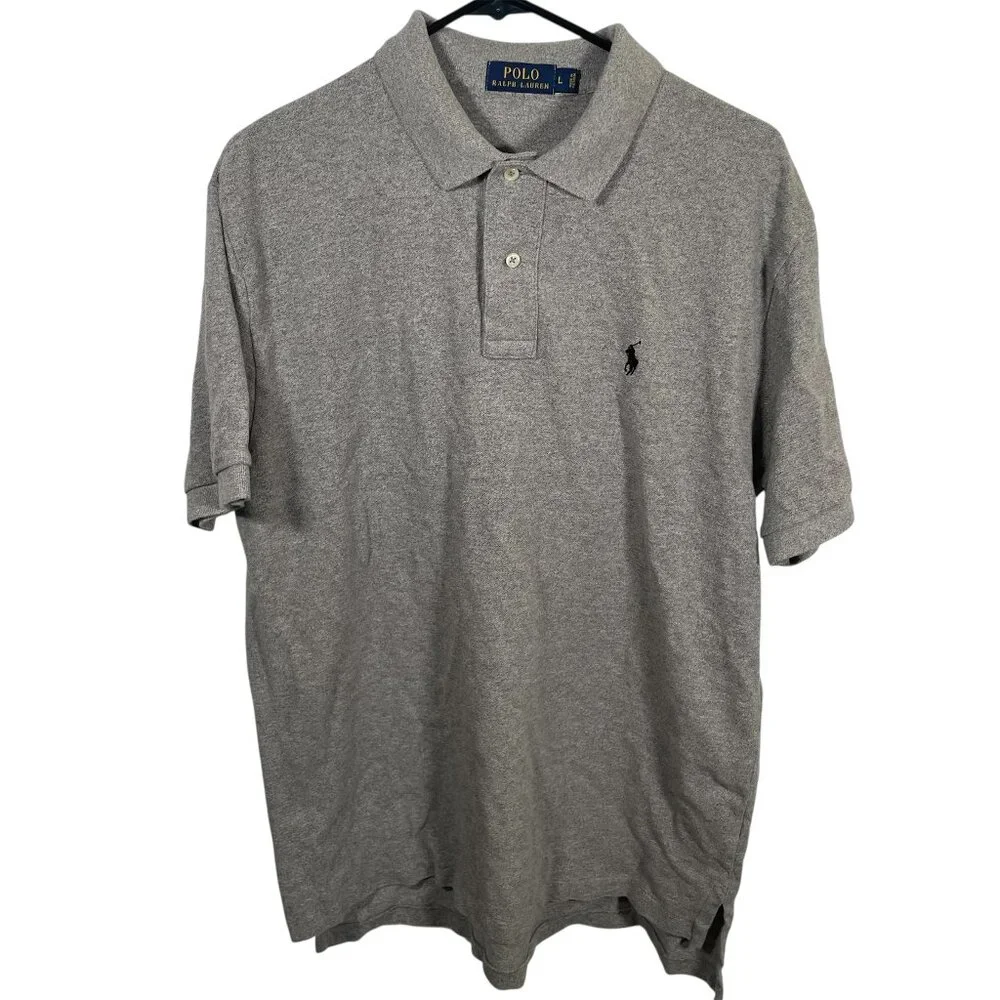 Polo Ralph Lauren Pique Polo Shirt Mens Size Large Gray Pony Short Sleeves